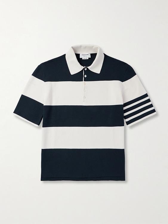 Striped black short sleeve polo shirt from Thom Browne