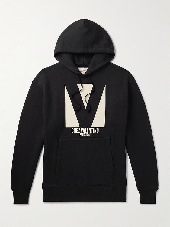 Print black hooded sweatshirt from Valentino Garavani