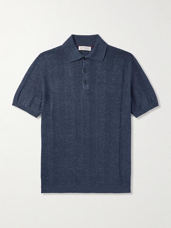Dark blue short sleeve polo shirt from Brunello Cucinelli