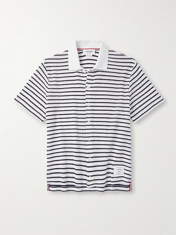 Striped white short sleeve shirt from Thom Browne