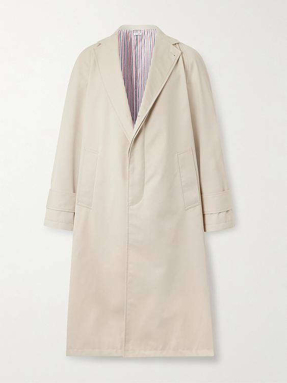 Beige trench coat from Thom Browne