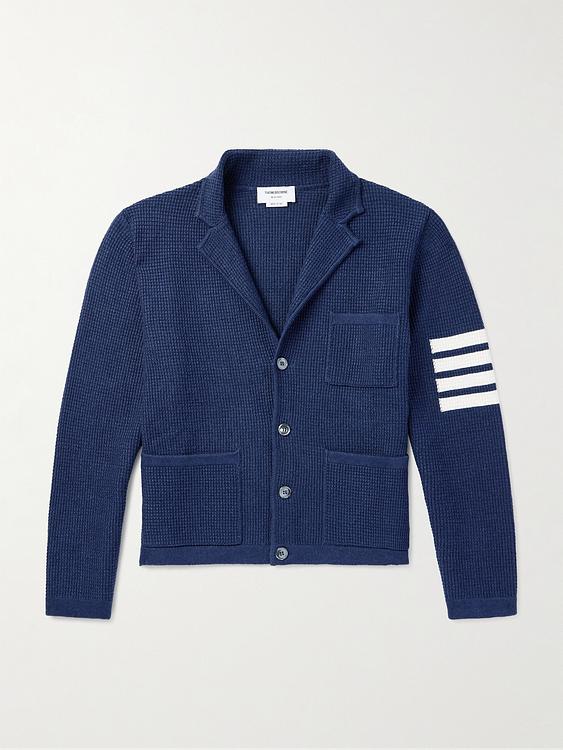 Striped dark blue cardigan from Thom Browne