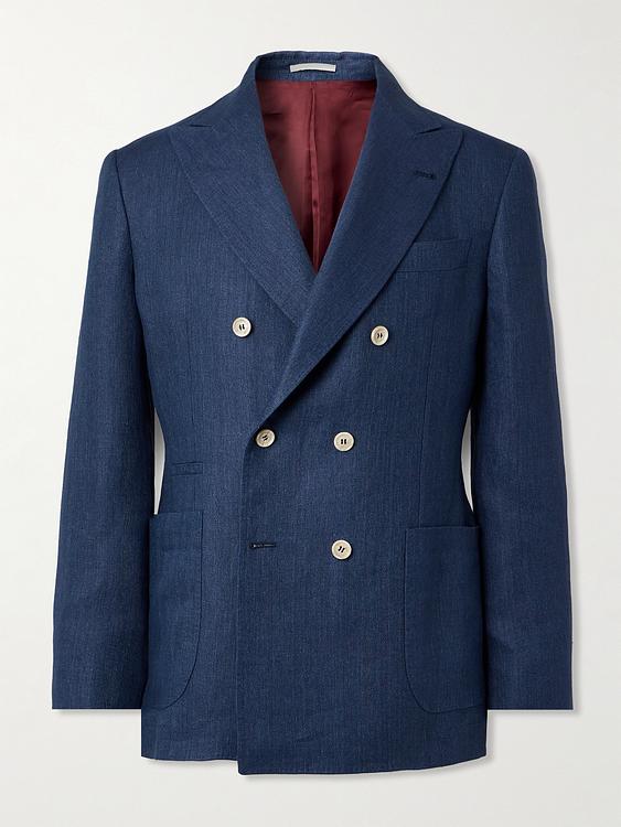 Dark blue double-breasted blazer from Brunello Cucinelli