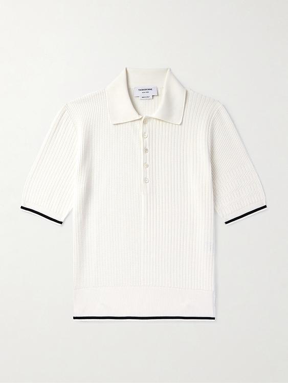 White short sleeve polo shirt from Thom Browne