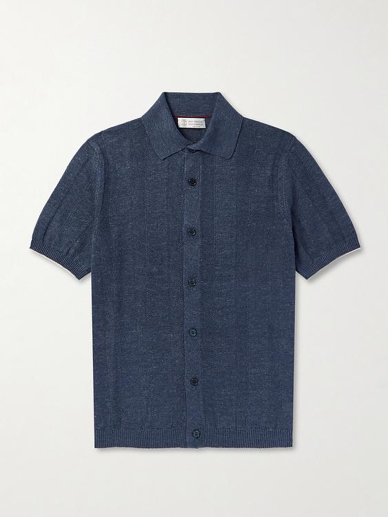 Dark blue short sleeve shirt from Brunello Cucinelli