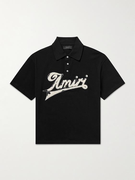 Print black short sleeve polo shirt from Amiri