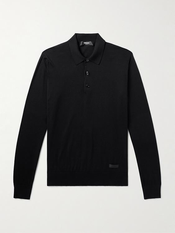 Black long sleeve polo shirt from Versace
