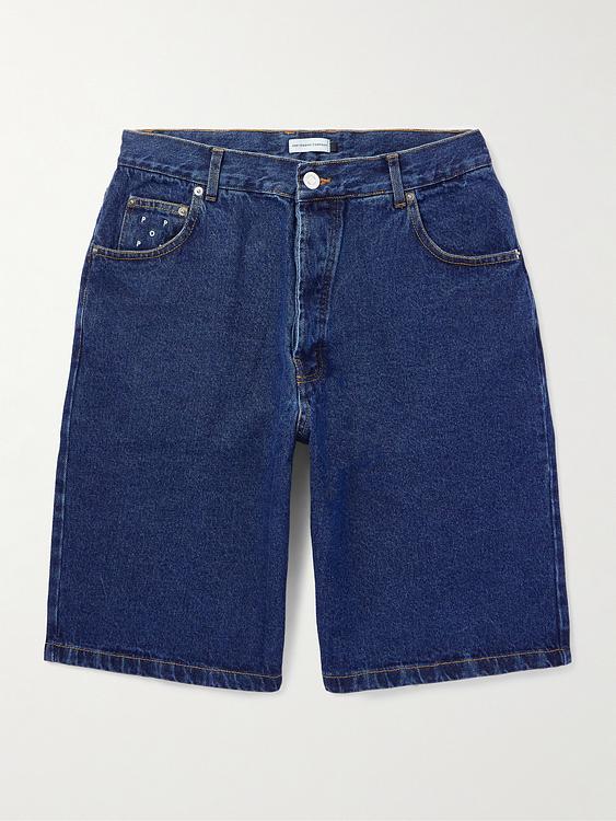 Dark blue denim shorts from Pop Trading Company