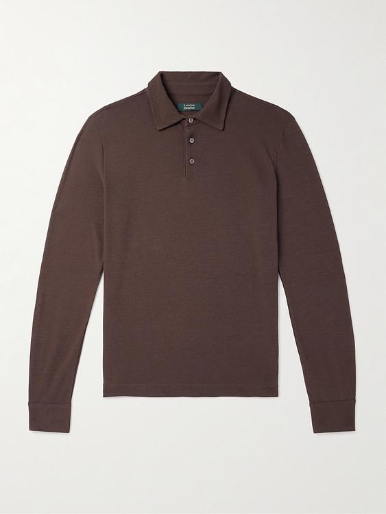 Dark brown long sleeve polo shirt from Incotex