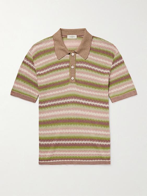 Striped beige short sleeve polo shirt from Piacenza 1733