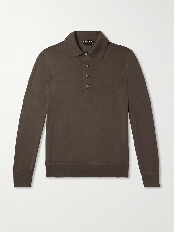 Dark brown long sleeve polo shirt from Tom Ford