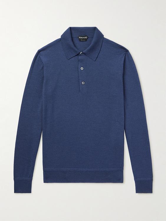 Dark blue long sleeve polo shirt from Tom Ford