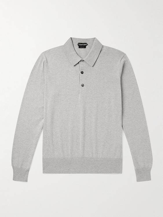 Grey long sleeve polo shirt from Tom Ford