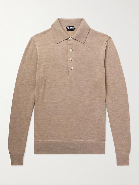 Taupe long sleeve polo shirt from Tom Ford