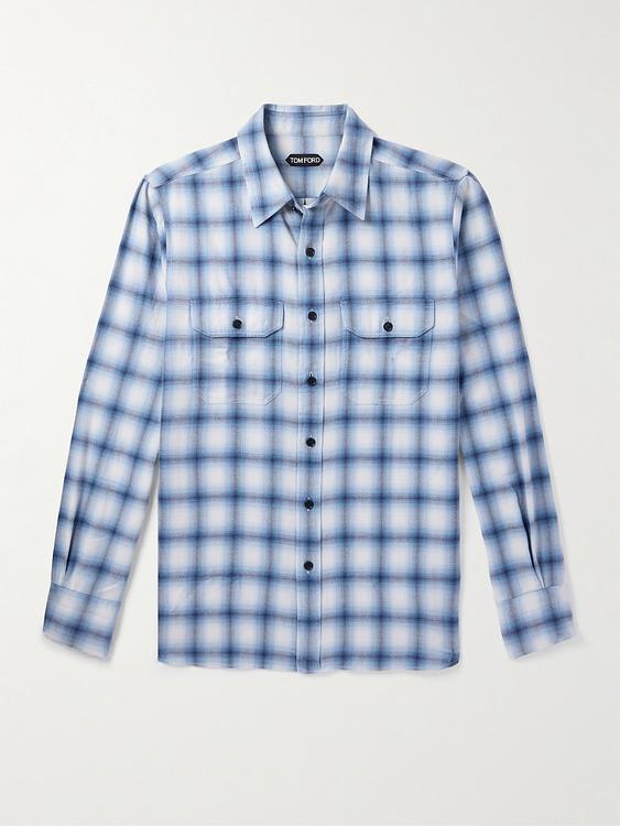 Checkered light blue flannel shirt from Tom Ford
