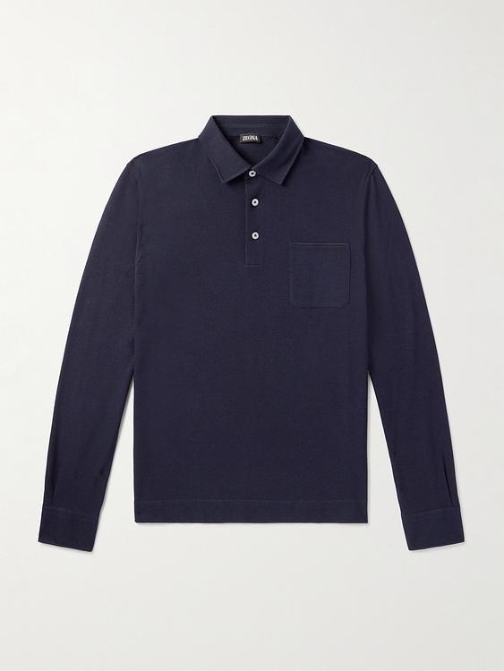 Dark blue long sleeve polo shirt from Zegna