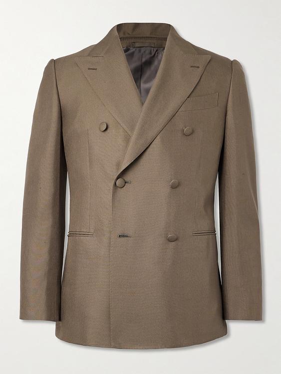 Taupe double-breasted tuxedo jacket from Caruso