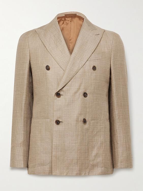 Taupe double-breasted blazer from Caruso