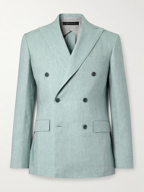 Grey double-breasted suit jacket from Brioni