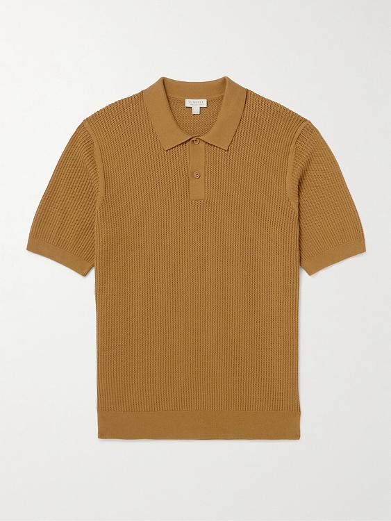 Brown short sleeve polo shirt from Sunspel