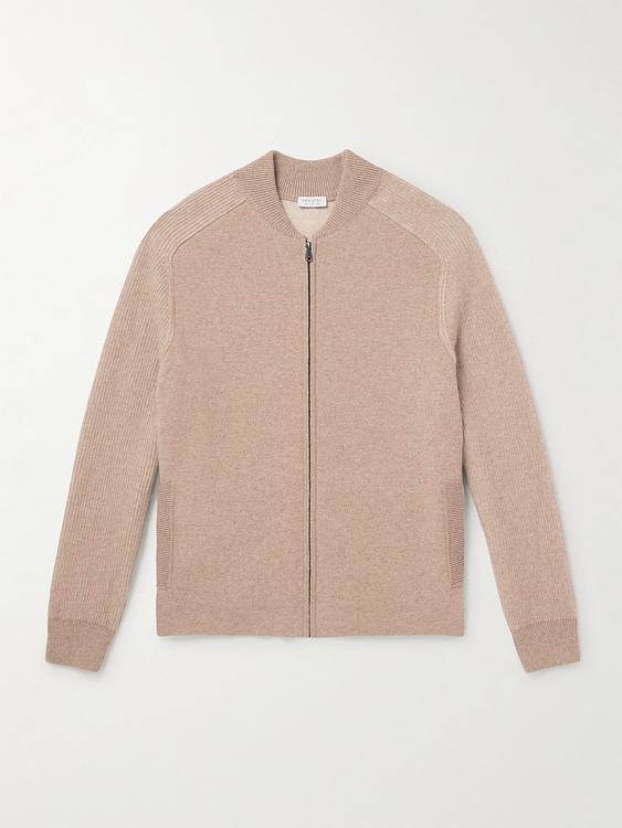 Taupe long sleeve polo shirt from Sunspel
