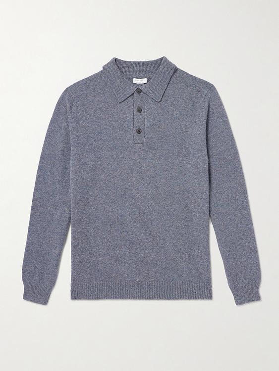 Grey long sleeve polo shirt from Sunspel