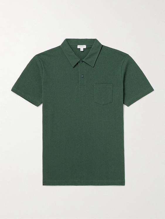 Dark green short sleeve polo shirt from Sunspel