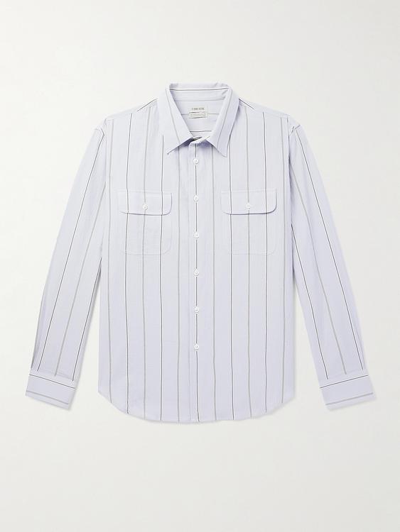 Striped light blue casual shirt from De Bonne Facture
