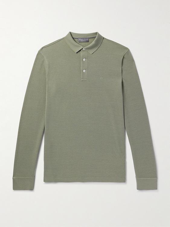 Taupe long sleeve polo shirt from Ralph Lauren Purple Label