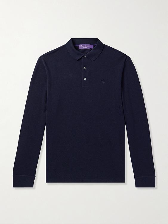 Dark blue long sleeve polo shirt from Ralph Lauren Purple Label