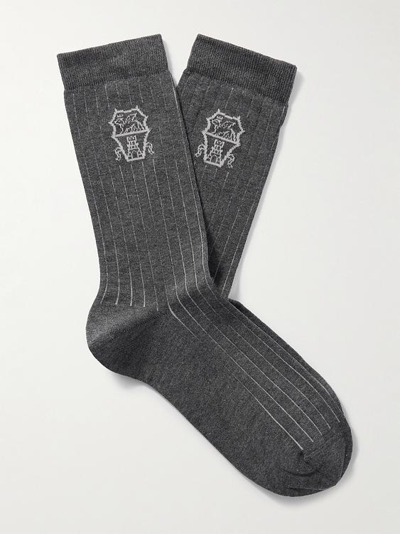 Striped dark grey socks from Brunello Cucinelli