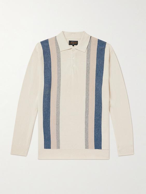 Striped white long sleeve polo shirt from Beams Plus