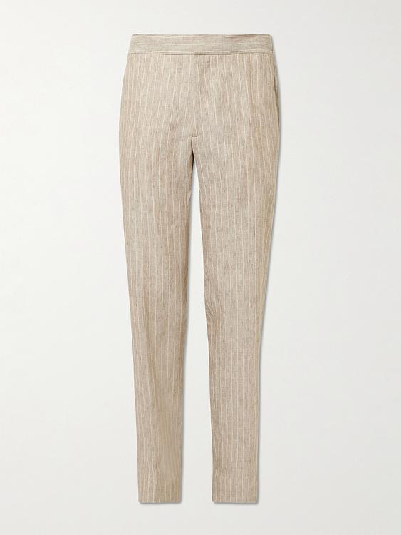 Striped beige suit trousers from Mr P.