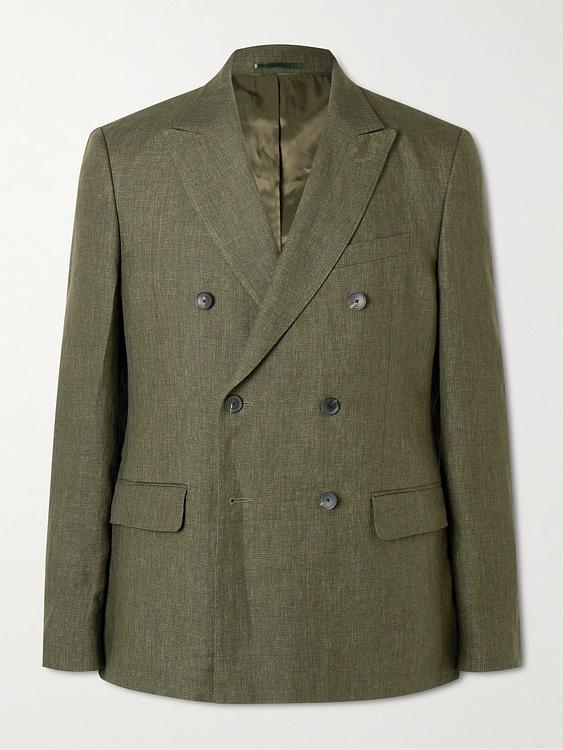 Taupe double-breasted suit jacket from Mr P.