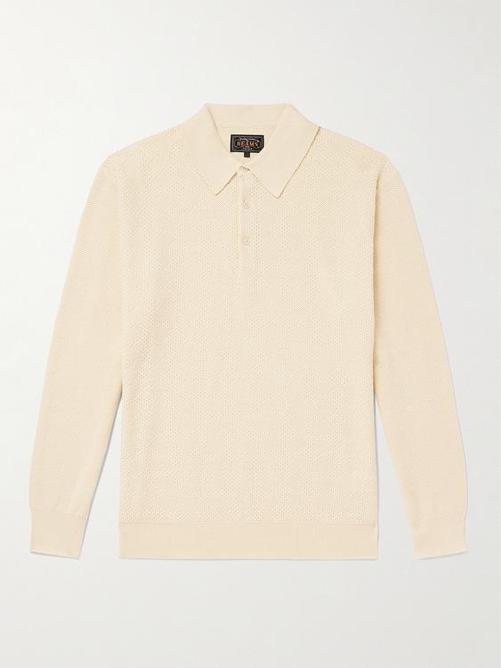 White long sleeve polo shirt from Beams Plus