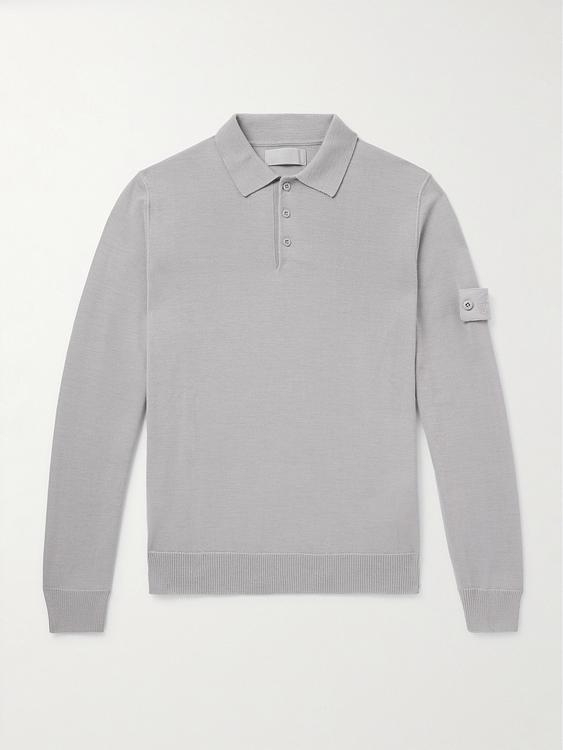 Grey long sleeve polo shirt from Stone Island