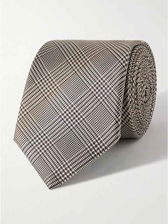 Checkered dark brown tie from Saint Laurent