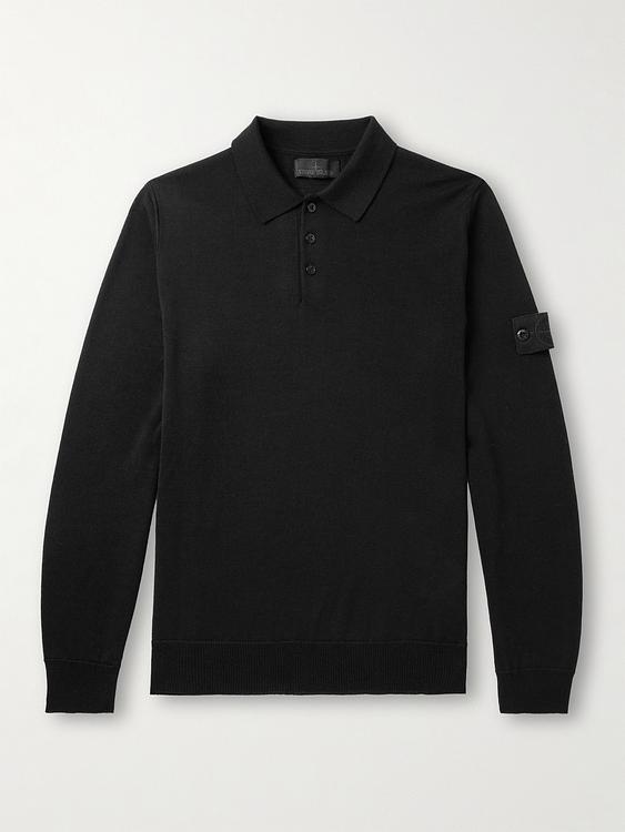 Black long sleeve polo shirt from Stone Island