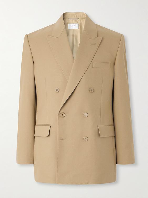 Taupe double-breasted blazer from Saint Laurent