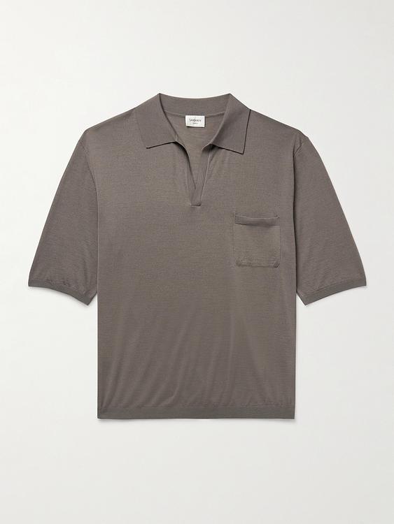 Grey short sleeve polo shirt from Saint Laurent