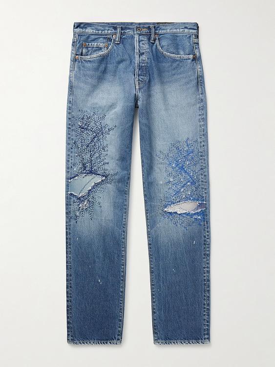 Dark blue distressed jeans from Kapital