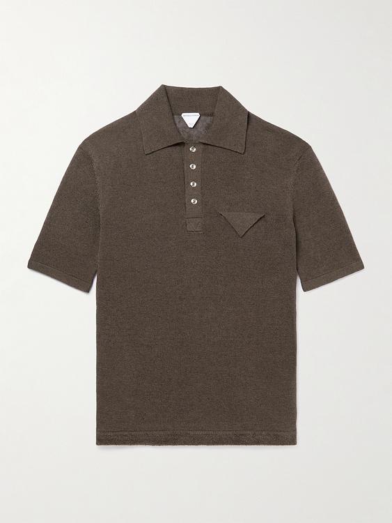 Dark brown short sleeve polo shirt from Bottega Veneta