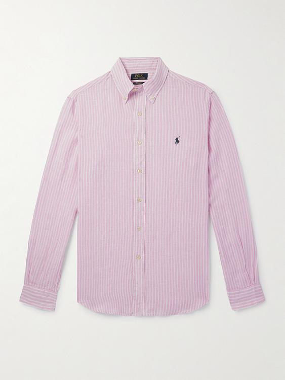 Striped light pink linen shirt from Polo Ralph Lauren