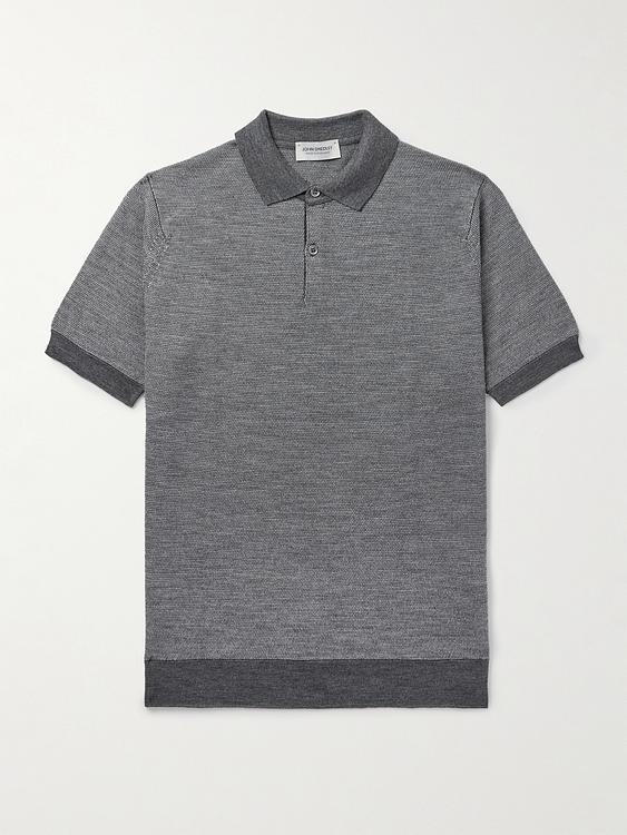 Dark grey short sleeve polo shirt from John Smedley