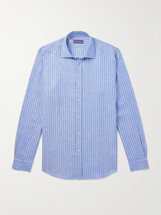 Striped light blue linen shirt from Ralph Lauren Purple Label