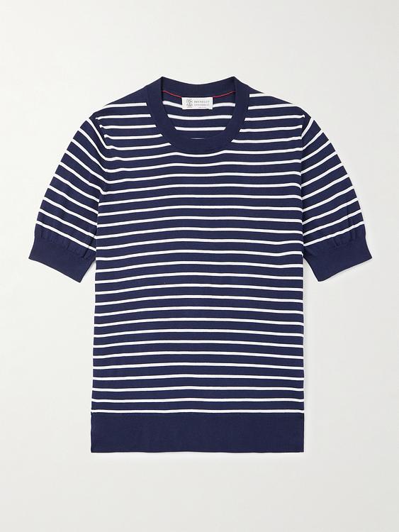 Striped dark blue t-shirt from Brunello Cucinelli