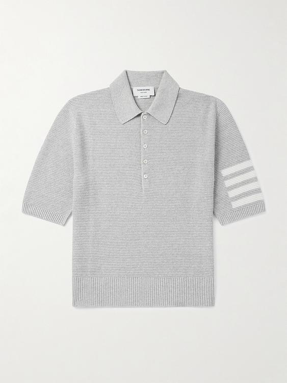 Striped grey short sleeve polo shirt from Thom Browne