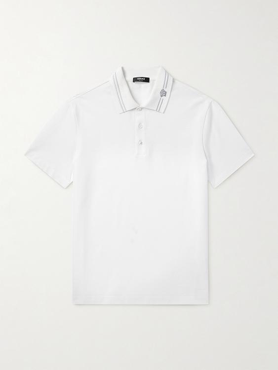 White short sleeve polo shirt from Versace
