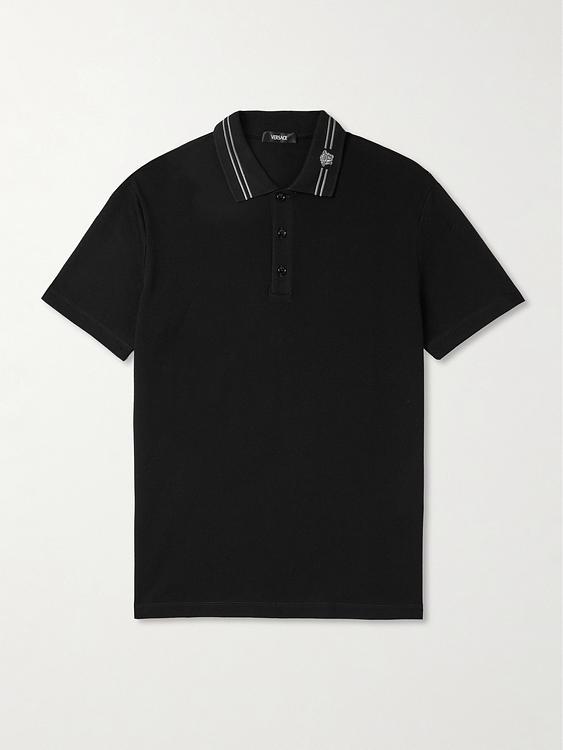 Black short sleeve polo shirt from Versace