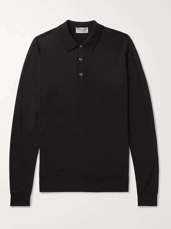Black long sleeve polo shirt from John Smedley